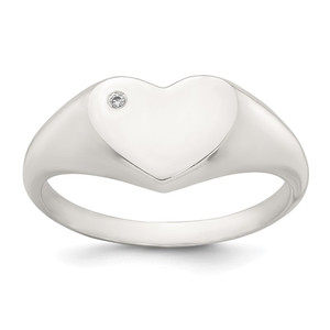 Sterling Silver Polished White CZ Heart Size 8 Signet Ring