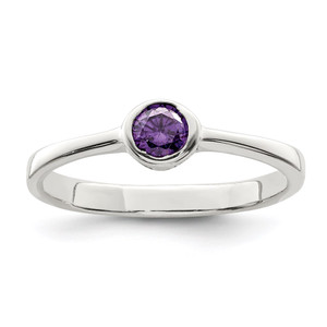 Sterling Silver Purple Round Bezel CZ Ring - QR-92CA16D3-8766