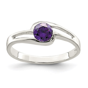 Sterling Silver Purple Round Bezel CZ Ring - QR-F4FC03E3-7472