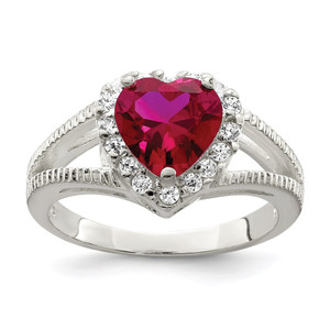 Sterling Silver Red CZ Heart Ring - QR-0ECF24F8-6203
