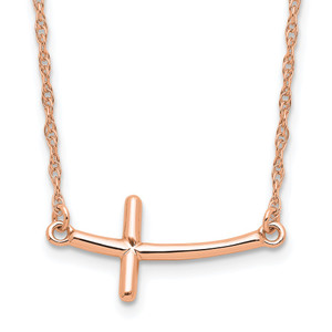 Sterling Silver RG-plated Large Sideways Curved Cross Necklace - QG-22951EEF-7775