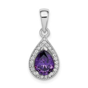 Sterling Silver Rhod Plated Purple and Clear CZ Pendant