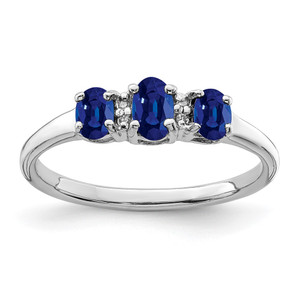 Sterling Silver Rhodium 3 Oval Sapphire & Diamond Ring - QR-AAEE6ABD-1135