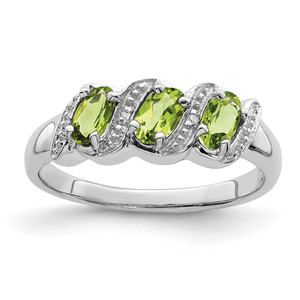 Sterling Silver Rhodium 3 Stone Peridot & Diamond Ring - QD-8E661237-7033