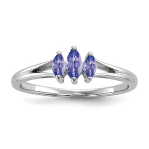 Sterling Silver Rhodium 3 Stone Tanzanite Ring - QR-DA241962-8531
