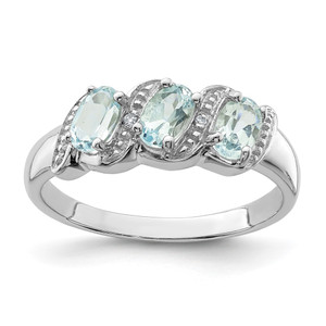 Sterling Silver Rhodium Aqua & Diamond Ring - QD-7D399D77-8704