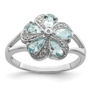 Sterling Silver Rhodium Aquamarine Diamond Ring - QD-E4EFECFE-9868