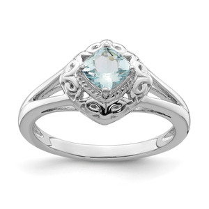Sterling Silver Rhodium Aquamarine Square Ring - QR-9508EE9B-5383