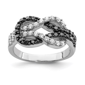 Sterling Silver Rhodium Black and Clear CZ Love Knot Ring - QR-880305FA-7429