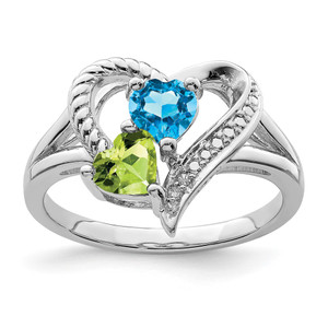 Sterling Silver Rhodium Blue Topaz Peridot Diam. Ring - QR-BEA15224-8133
