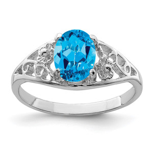 Sterling Silver Rhodium Blue Topaz Ring - QR-E6C3A7B9-7980