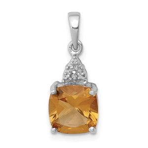 Sterling Silver Rhodium Citrine & Diamond Pendant - QD-0107B43F-3570