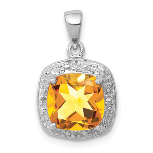 Sterling Silver Rhodium Citrine & Diamond Pendant - QD-68D4BD4C-7775