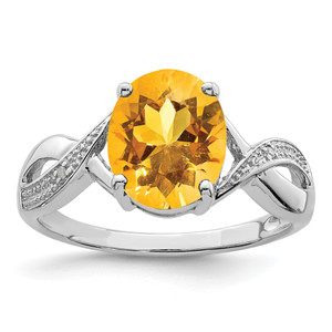 Sterling Silver Rhodium Citrine & Diamond Ring - QD-7E1B68C8-1004