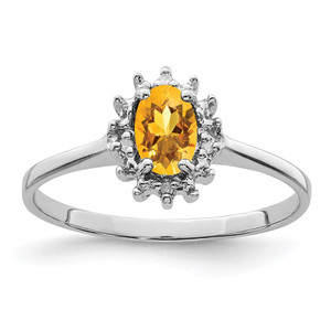 Sterling Silver Rhodium Citrine Diamond Ring - QD-B198B5C9-1274