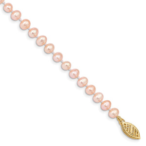 14k 4-5mm Pink Near-Round Freshwater Cultured Pearl 7.5 inch Bracelet