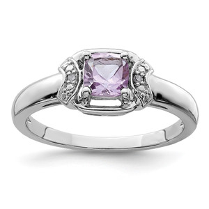 Sterling Silver Rhodium Diam. & Pink Quartz Ring - QR-A24BB33E-7758