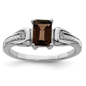 Sterling Silver Rhodium Diam. & Smoky Quartz Ring - QR-064EB93A-6430