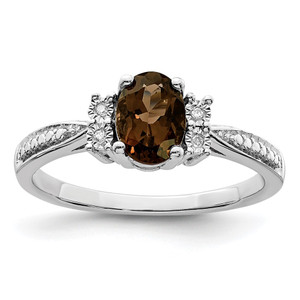 Sterling Silver Rhodium Diam. & Smoky Quartz Ring - QR-5E3D22E1-2533