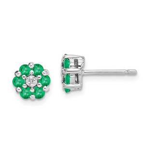 Sterling Silver Rhodium Emerald & Diamond Post Earrings - QD-3EF63356-5390