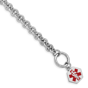 Sterling Silver Rhodium Engraveable Enamel Hexagon Medical ID Bracelet - XS-CA667566-8013