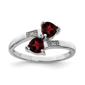 Sterling Silver Rhodium Garnet & Diamond Heart Ring - QD-CAE8422B-5093