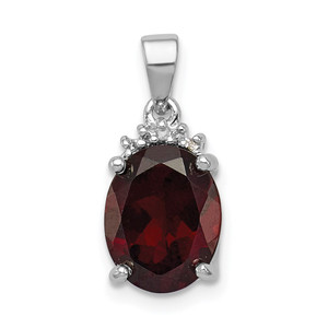 Sterling Silver Rhodium Garnet & Diamond Pendant - QD-0D58A857-9924