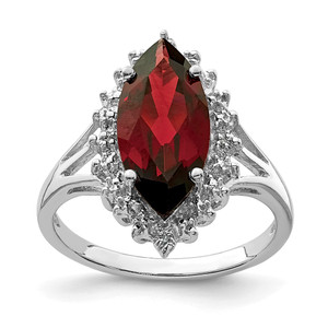 Sterling Silver Rhodium Garnet Diamond Ring - QD-0A21D786-6094