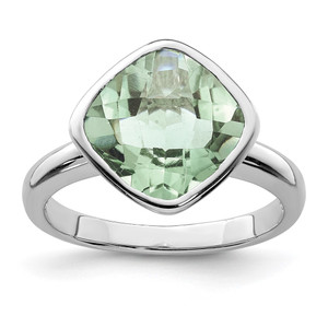Sterling Silver Rhodium Green Quartz Ring - QR-3C32102A-1710