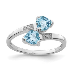 Sterling Silver Rhodium Light Swiss Blue Topaz & Diamond Heart Ring - QD-C93FD5A9-4555