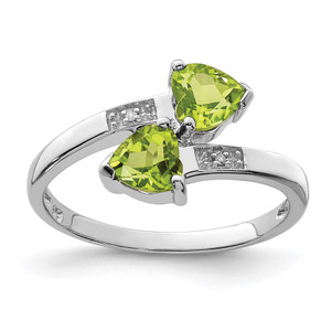 Sterling Silver Rhodium Peridot & Diamond Heart Ring - QD-C344E7A9-2464