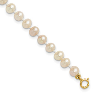14k 4-5mm White Semi-Round Freshwater Cultured Pearl 4 inch Bracelet