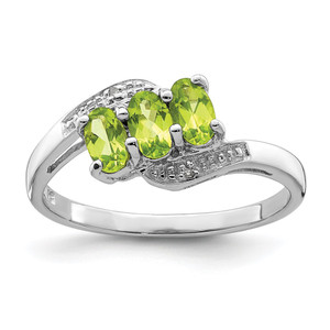 Sterling Silver Rhodium Peridot & Diamond Ring - QD-8C7D05B6-9012