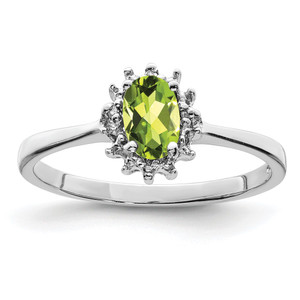 Sterling Silver Rhodium Peridot Diamond Ring - QD-0D48CDCA-2898