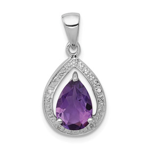 Sterling Silver Rhodium Plated Amethyst and Diamond Pendant - QD-121A74E2-5864