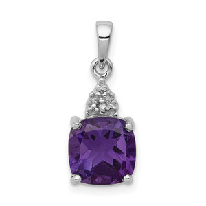 Sterling Silver Rhodium Plated Amethyst and Diamond Pendant - QD-6B7C1C5A-6671