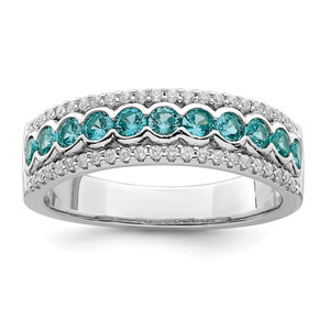 Sterling Silver Rhodium plated Aqua & White CZ Band - QR-B43D8D6A-1307