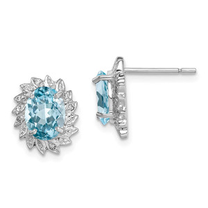Sterling Silver Rhodium Plated Blue Topaz and Diamond Post Earrings - QD-ACAAEAC8-2199