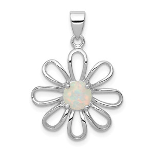 Sterling Silver rhodium Plated Created Opal Daisy Slide