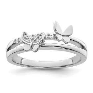 Sterling Silver Rhodium plated CZ Butterflies Ring - QR-D349FAAF-5435