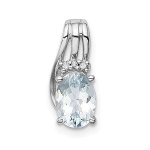 Sterling Silver Rhodium Plated Dia. & Aquamarine Oval Pendant - QP-A1456FA2-5471