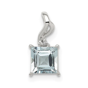 Sterling Silver Rhodium Plated Dia. & Aquamarine Square Pendant - QP-5D0021F1-5828