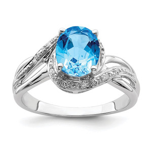 Sterling Silver Rhodium Plated Dia. and Light Swiss BT Oval Ring - QR-56B2609A-1100