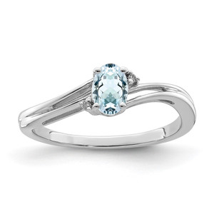 Sterling Silver Rhodium Plated Diamond & Aquamarine Oval Ring - QR-CB0061D4-7885