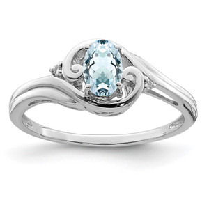 Sterling Silver Rhodium Plated Diamond & Aquamarine Ring - QR-9EDFC3C9-5319
