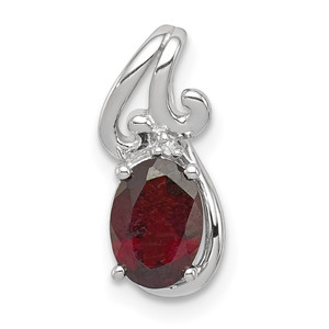 Sterling Silver Rhodium Plated Diamond & Garnet Oval Pendant - QP-37797BE6-1380