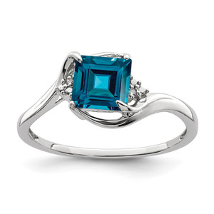 Sterling Silver Rhodium Plated Diamond & London Blue Topaz Ring - QR-FC049A48-2053