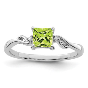 Sterling Silver Rhodium Plated Diamond & Peridot Square Ring - QR-1E55EFF4-7091