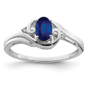 Sterling Silver Rhodium Plated Diamond & Sapphire Ring - QR-E93996F9-5469