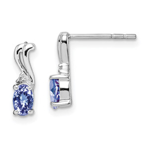 Sterling Silver Rhodium Plated Diamond & Tanzanite Oval Post Earrings - QE-1FDA819C-5660